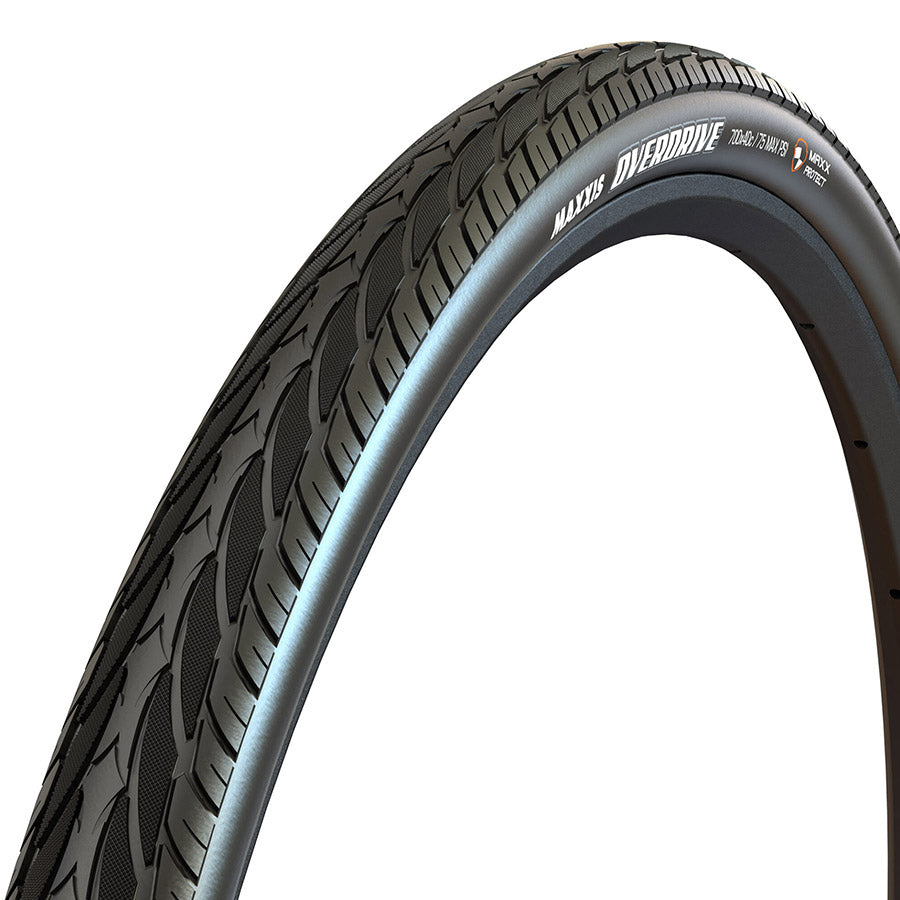011604-06-700::2::011604-06-700::Maxxis, Overdrive Excel, Pneu pour hybride, 700x40C, Rigide, Tringle, Single, SilkShield, Réfléchissant, 60TPI, Noir