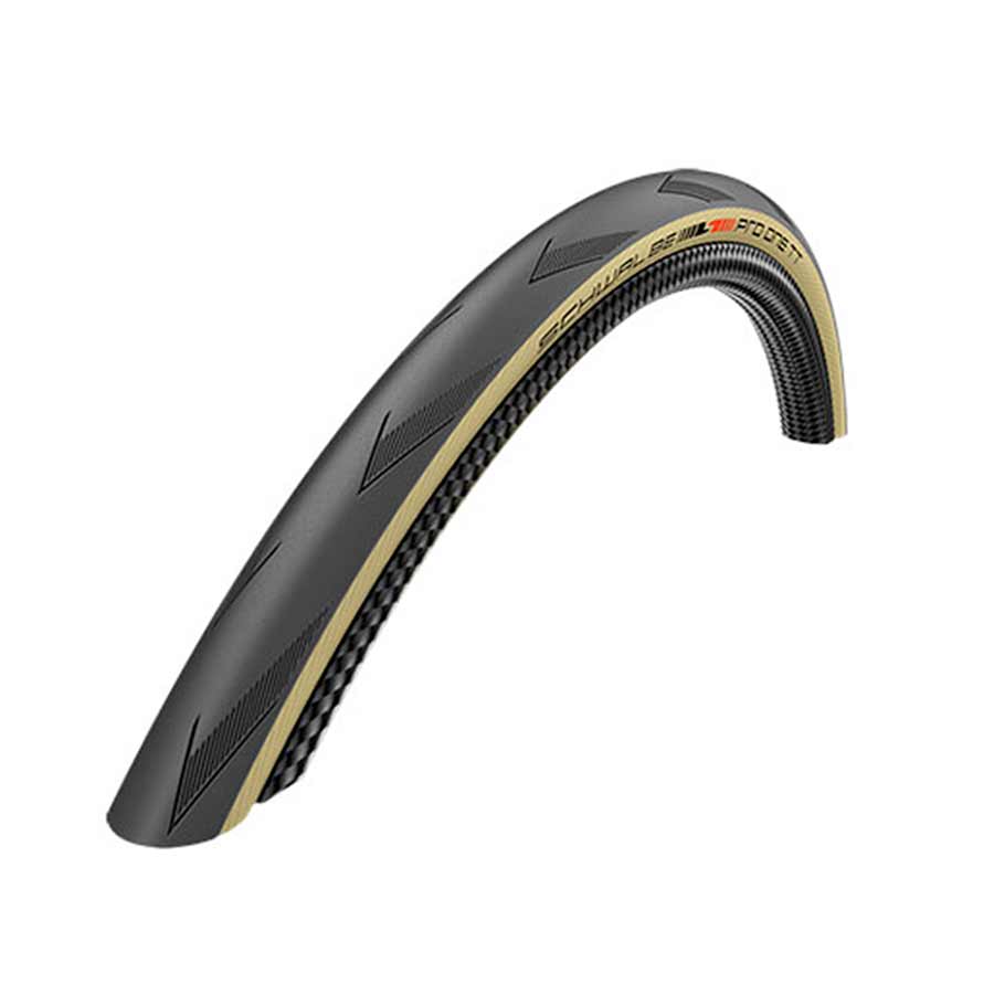 011779-01-700::0::011779-01-700::Schwalbe, Pro One TT, Pneu, 700x25C, Pliable, Tubeless Ready, Addix Race, 127TPI, Flanc Beige