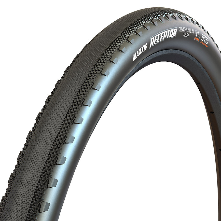 011837-02-700::0::011837-02-700::Maxxis, Receptor, Pneu Gravel, 700x40C, Pliable, Tubeless Ready, Dual, EXO, 120TPI, Noir