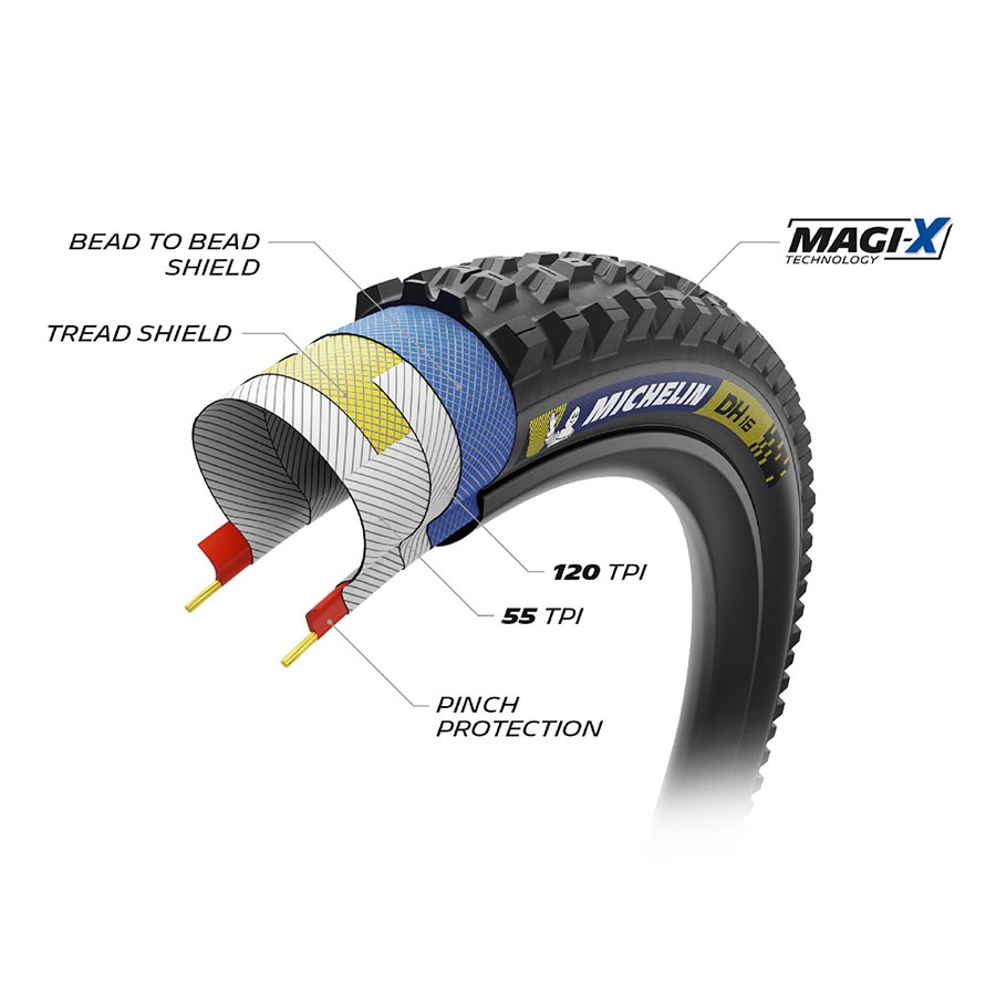 012063-01-275::2::012063-01-275::Michelin, DH16, Pneu de VTT, 27.5''x2.40, Pliable, Tubeless Ready, MAGI-X, Noir