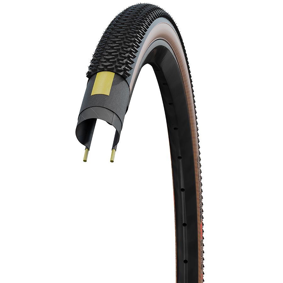 012104-01-700::2::012104-01-700::Schwalbe, G-One R Pro, Pneu Gravel, 28''x1.35, Pliable, Tubeless Ready, Addix Race, V-Guard, 67TPI, 'Transparent Sidewall'