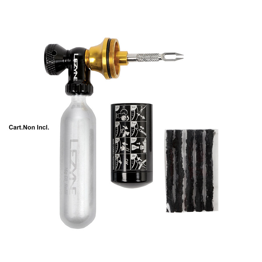 030155-01::2::030155-01::Lezyne, Tubeless CO2 Blaster, Détenteur CO2/Kit de Réparation Tubeless, Noir