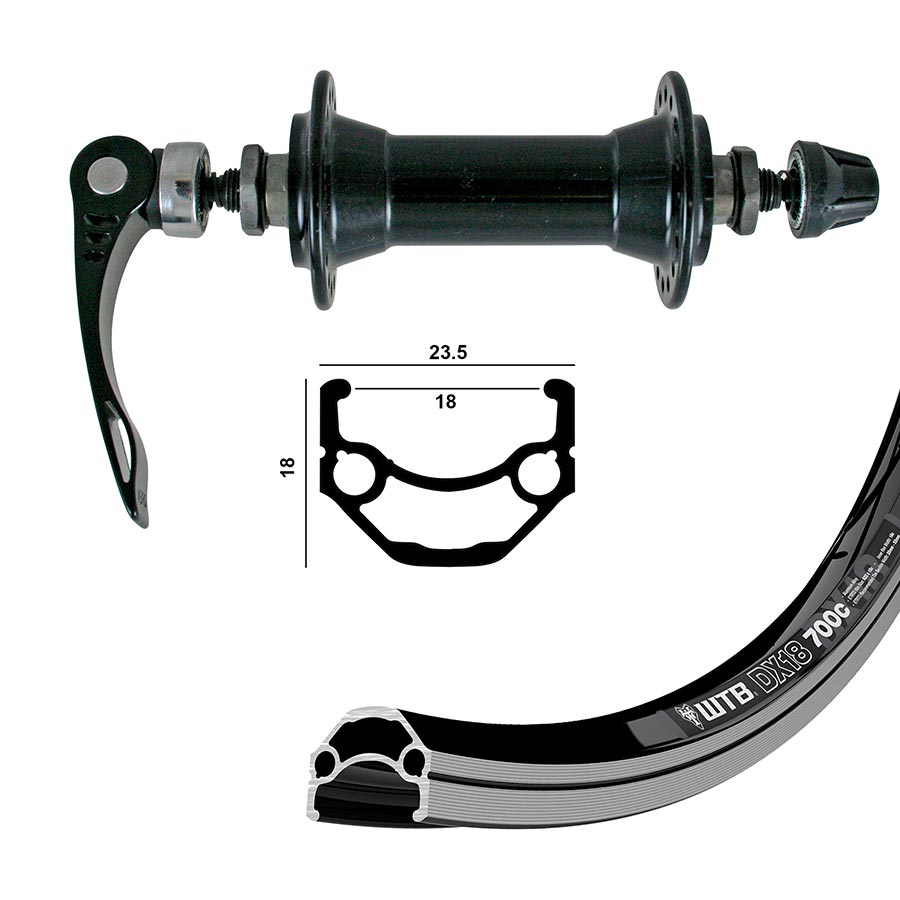 041813-01-700::2::041813-01-700::Wheel Shop, WTB DX18, Roue, Avant, 700C / 622, Trous: 36, QR, 100mm, Sur jante