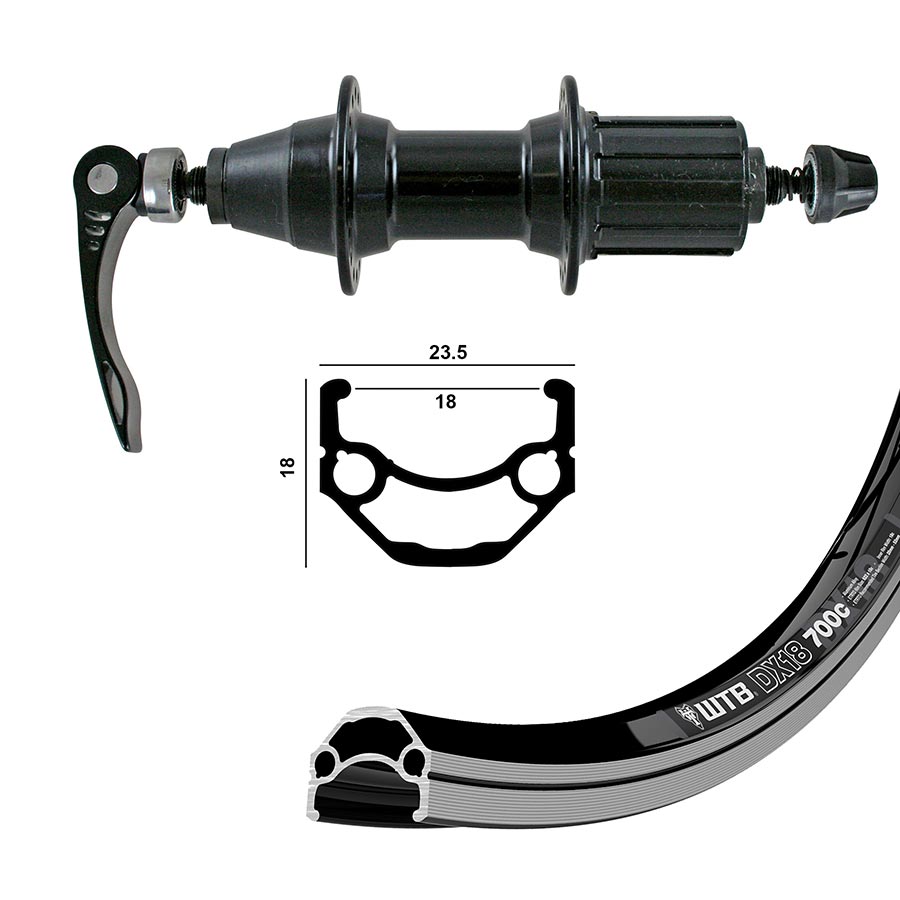 041813-03-700::2::041813-03-700::Wheel Shop, WTB DX18, Roue, Arrière, 700C / 622, Trous: 36, QR, 135mm, Sur jante, Shimano HG