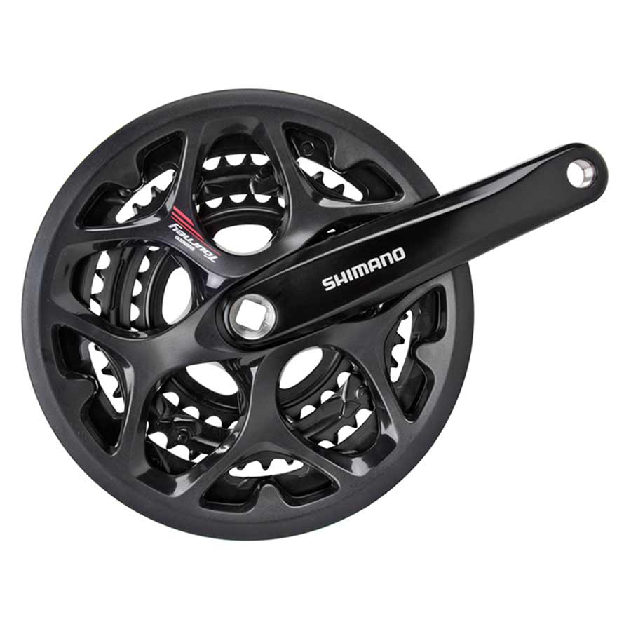 350393-02::0::350393-02::Shimano, FC-A073, Pédalier, 7/8 vit., 170mm, 30/39/50D, BCD:Rivets, Carré, 45mm, Avec garde chaîne, Noir