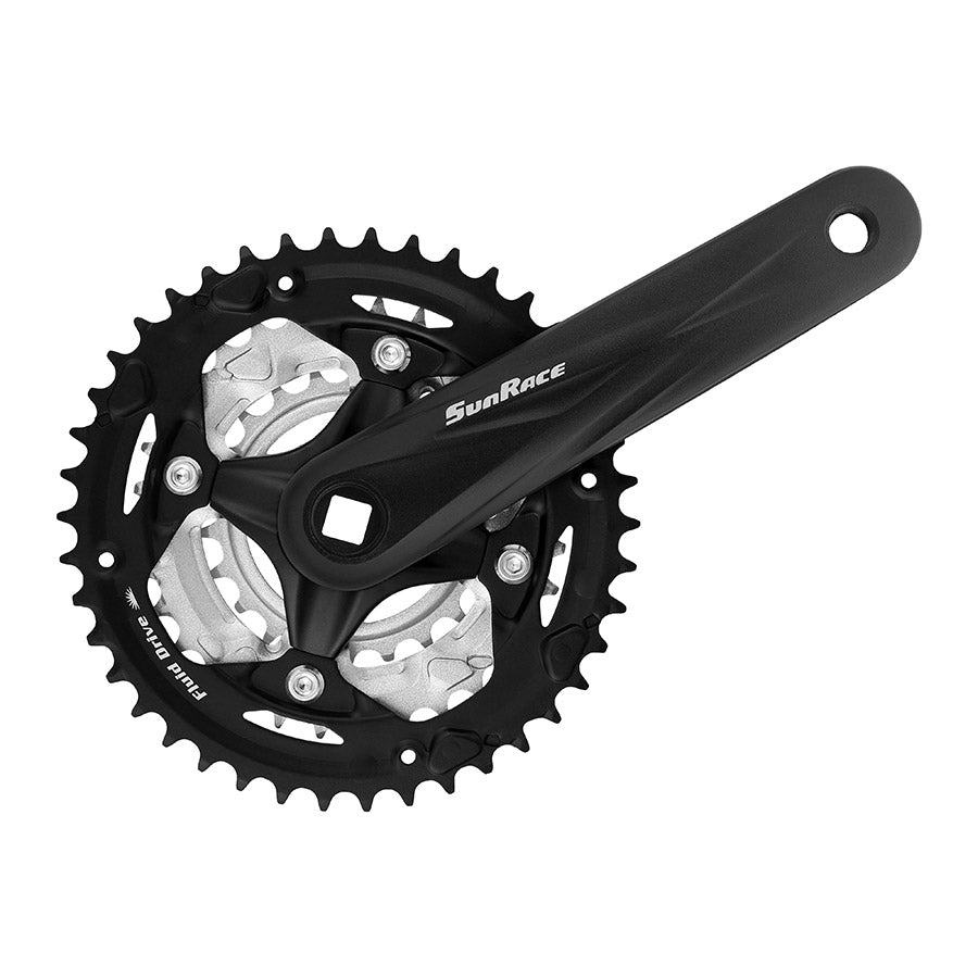 350723-01::0::350723-01::Sunrace, FCM600, Pédalier, Vitesses: 7/8, BCD: 64/104, 22/32/42, Carré, 170mm, Noir, MTB
