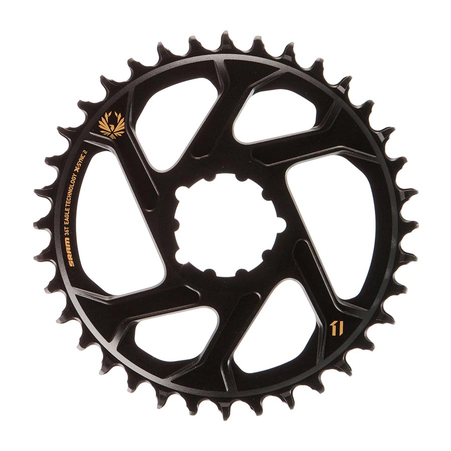 391027-09::0::391027-09::SRAM, X-Sync 2 Eagle Déport 3mm, Plateau, Dents: 36, Vitesses: 12, BCD: Direct Mount, Mono-plateau, Aluminium, Or