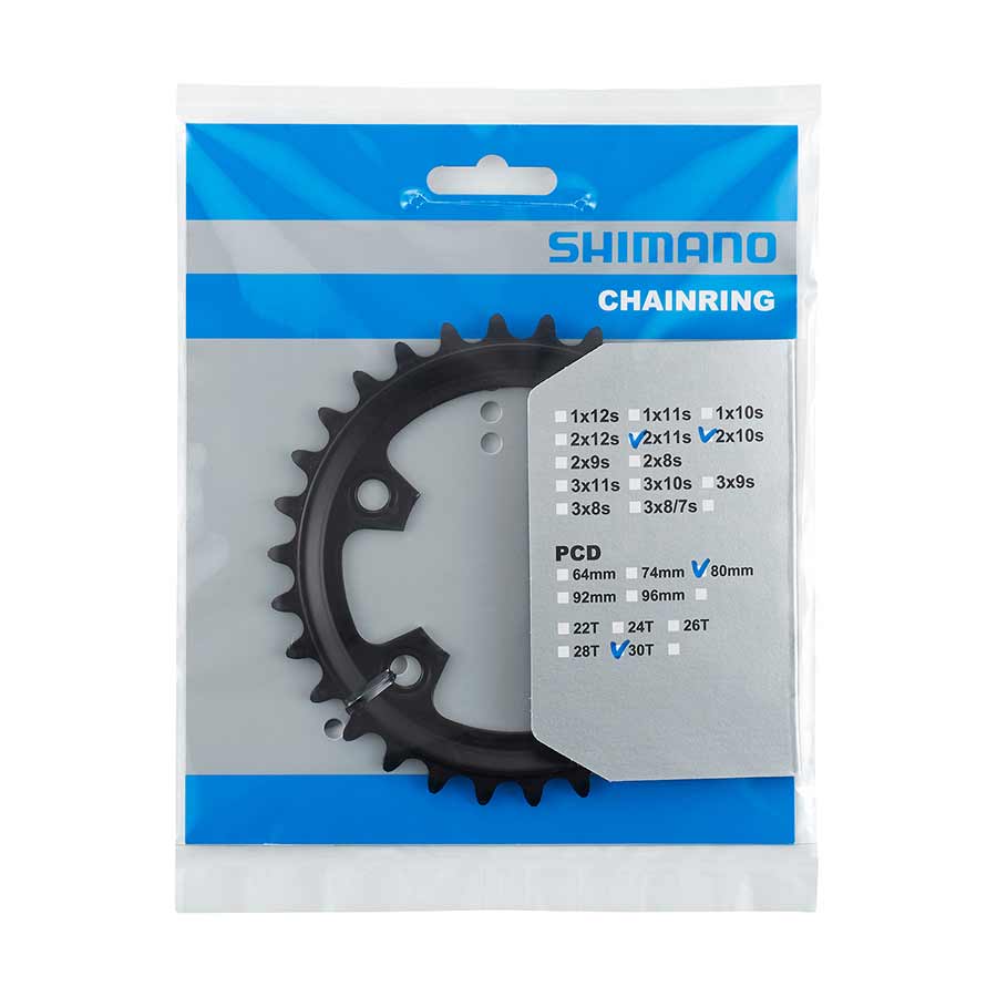 391110-01::1::391110-01::Shimano, GRX FC-RX600 2x10 / 2x11, Plateau, Dents: 30, Vitesses: 10/11, BCD: 80, Boulons: 4, Intérieur, Aluminium, Noir