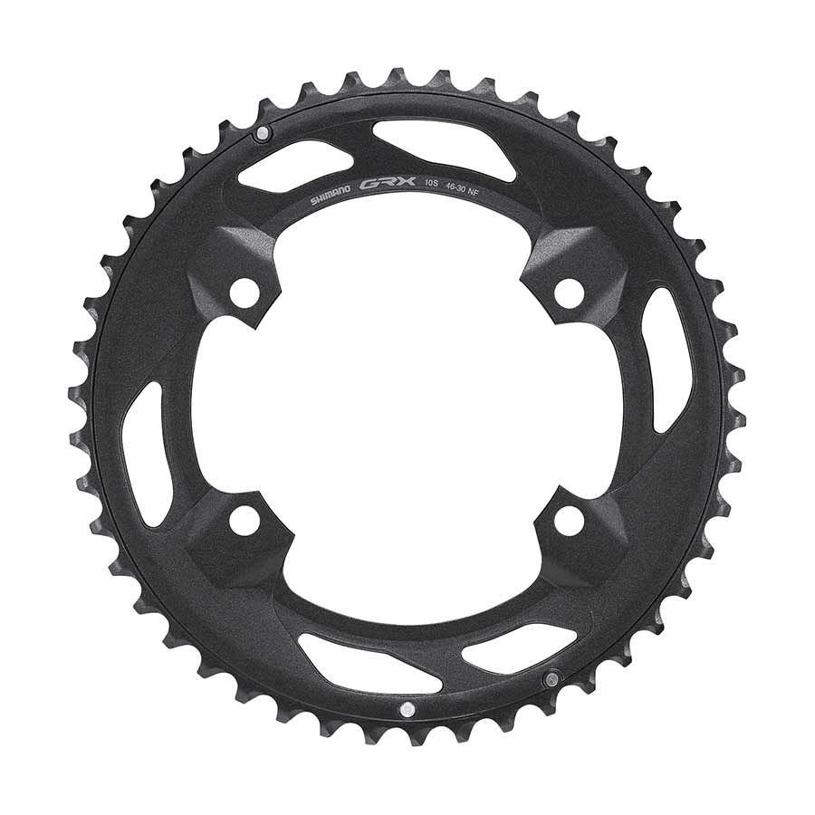 391110-02::0::391110-02::Shimano, GRX FC-RX600 2x10 / 2x11, Plateau, Dents: 46, Vitesses: 10, BCD: 110, Boulons: 4, Extérieur, Aluminium, Noir
