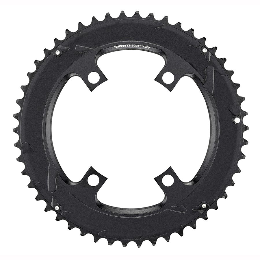 391140-01::0::391140-01::SRAM, Route 110mm Asymétrique, Plateau, Dents: 50, Vitesses: 11, BCD: 110, Boulons: 4, Extérieur, Aluminium, Noir