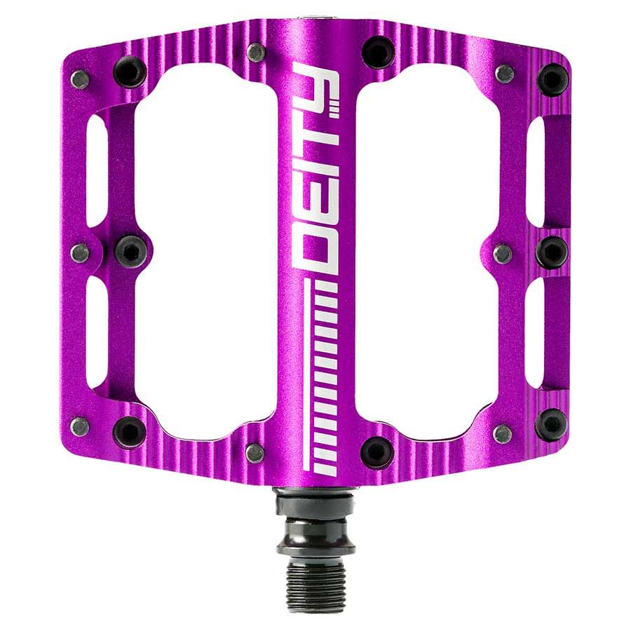 450892-03::0::450892-03::Deity, Noir Kat, Pédales plateformes, Corps en Aluminium, Essieu en Cr-Mo, 100mm x 100mm, Mauve