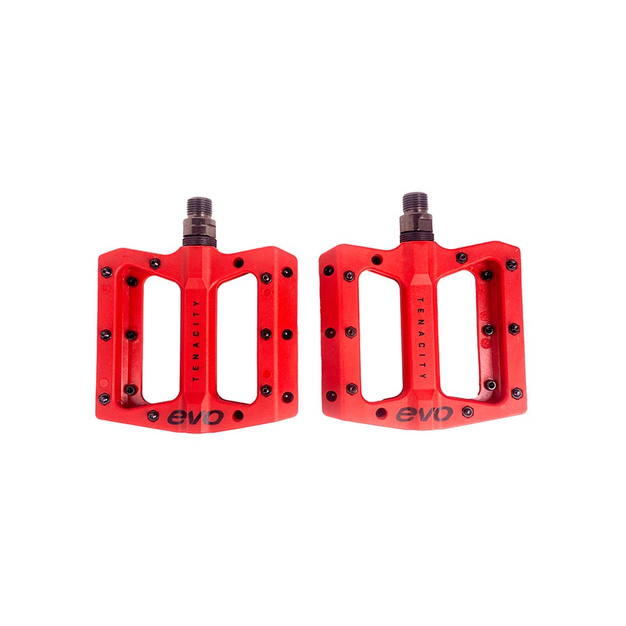 451108-02::1::451108-02::EVO, Tenacity, Pédales plateformes, Corps: Nylon, Axe: Cr-Mo, 9/16'', Rouge, Paire