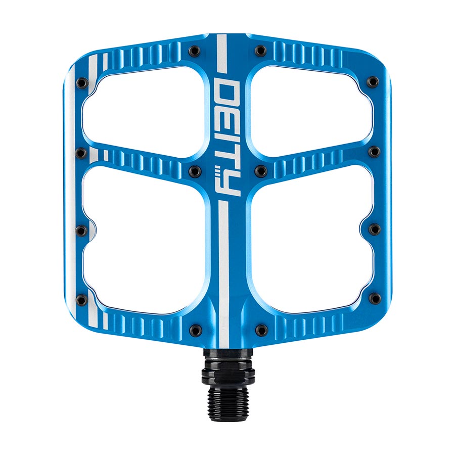 451152-04::0::451152-04::Deity, Flat Trak, Pédales plateformes, Corps: Aluminium, Axe: Cr-Mo, 9/16'', Bleu, Paire
