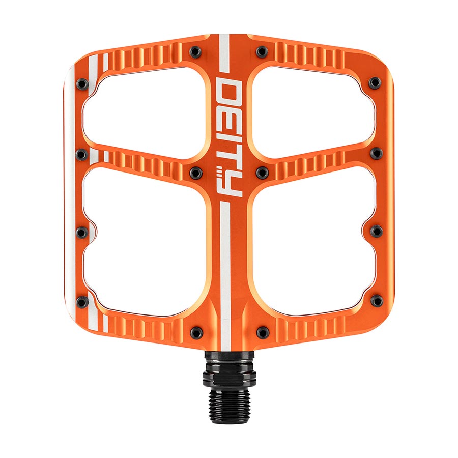 451152-05::0::451152-05::Deity, Flat Trak, Pédales plateformes, Corps: Aluminium, Axe: Cr-Mo, 9/16'', Orange, Paire