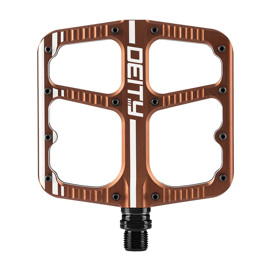 451152-06::0::451152-06::Deity, Flat Trak, Pédales plateformes, Corps: Aluminium, Axe: Cr-Mo, 9/16'', Bronze, Paire