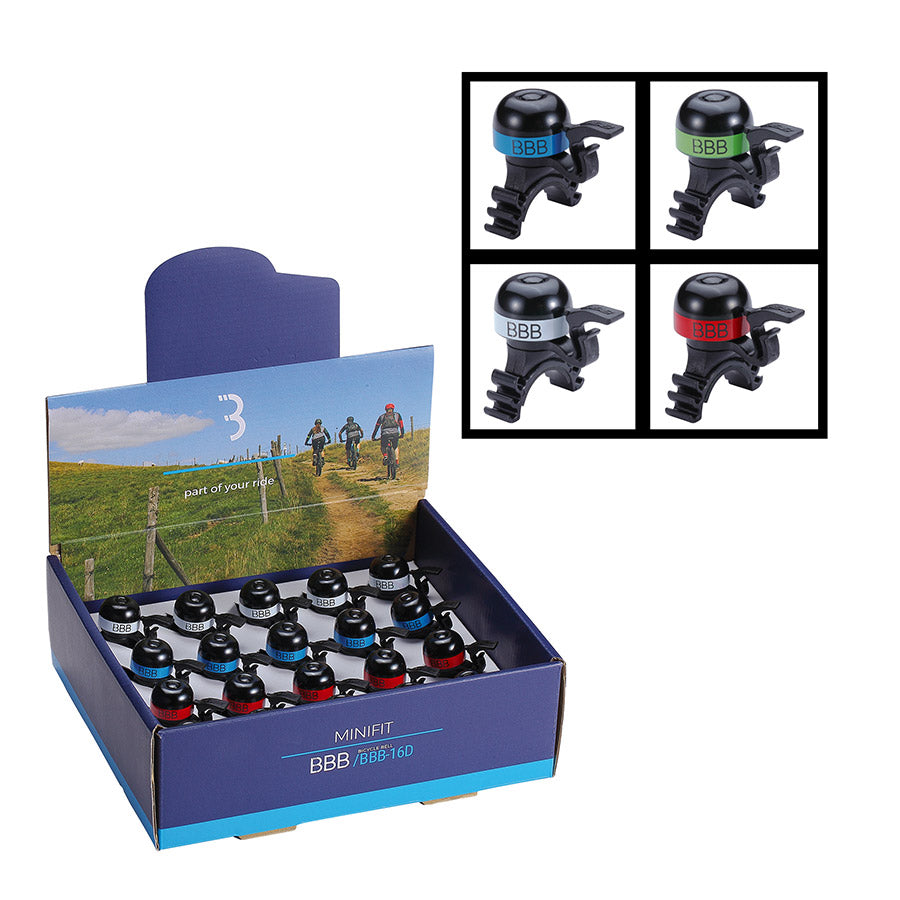 640852-01::0::640852-01::BBB Cycling, BBB-16D MiniFit Boîte de 20, Clochette, Boite de 20, Couleurs assorties