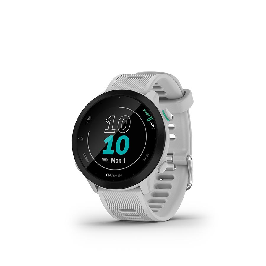 650443-02::0::650443-02::Garmin, Forerunner 55, Montre, Couleur de la montre: Pierre Blanche, Bracelet: Pierre Blanche - Silicone