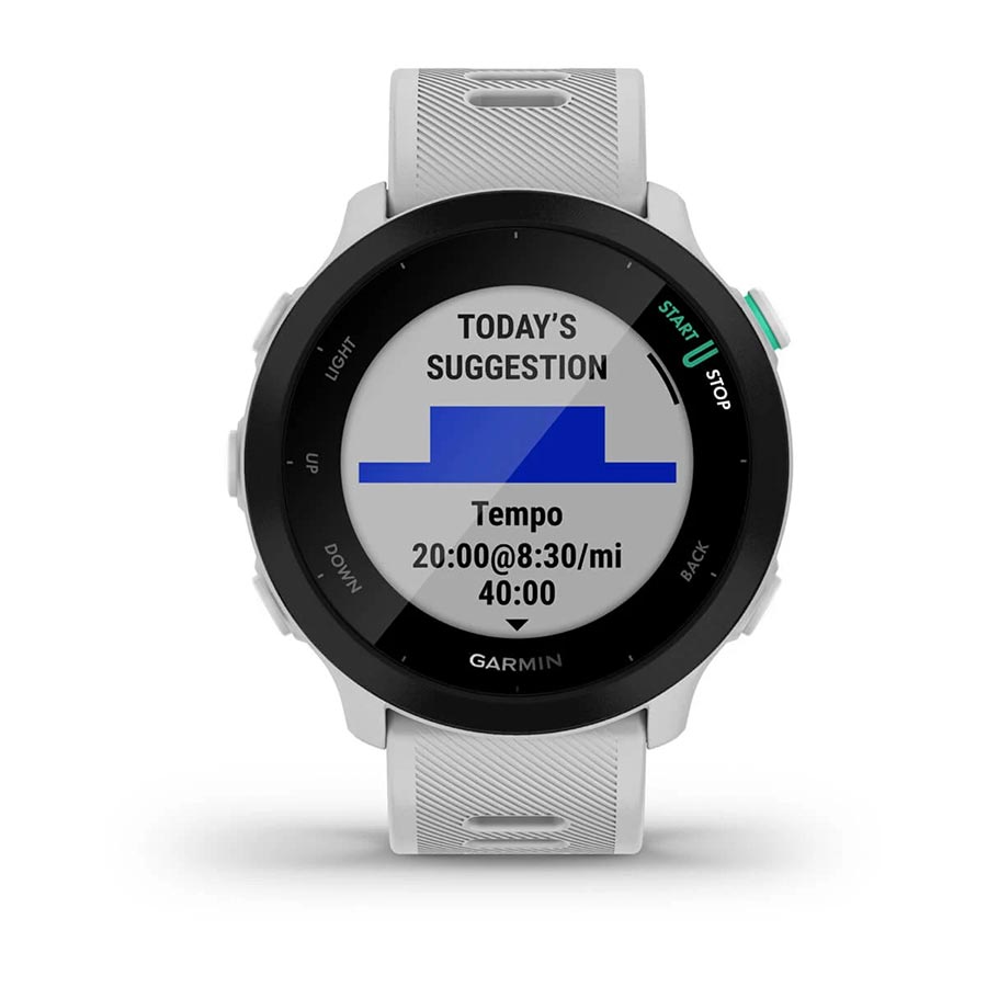 650443-02::4::650443-02::Garmin, Forerunner 55, Montre, Couleur de la montre: Pierre Blanche, Bracelet: Pierre Blanche - Silicone