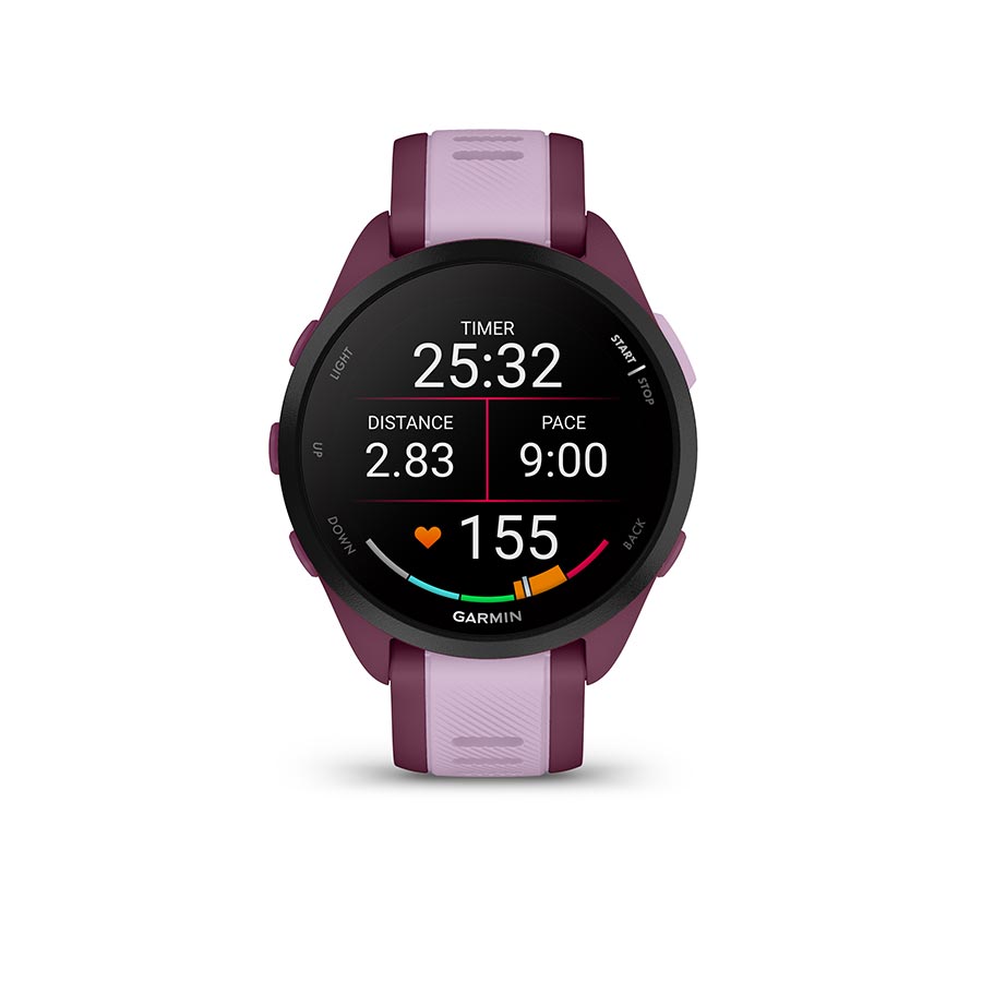 650513-01::1::650513-01::Garmin, Forerunner 165 Music, Montre, Couleur de la montre: Baie, Bracelet: Lilas - Silicone
