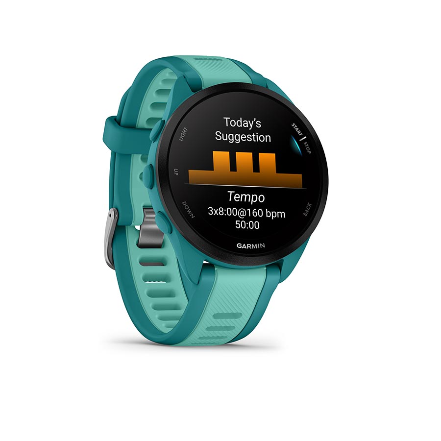 650513-02::2::650513-02::Garmin, Forerunner 165 Music, Montre, Couleur de la montre: Turquoise, Bracelet: Aqua - Silicone