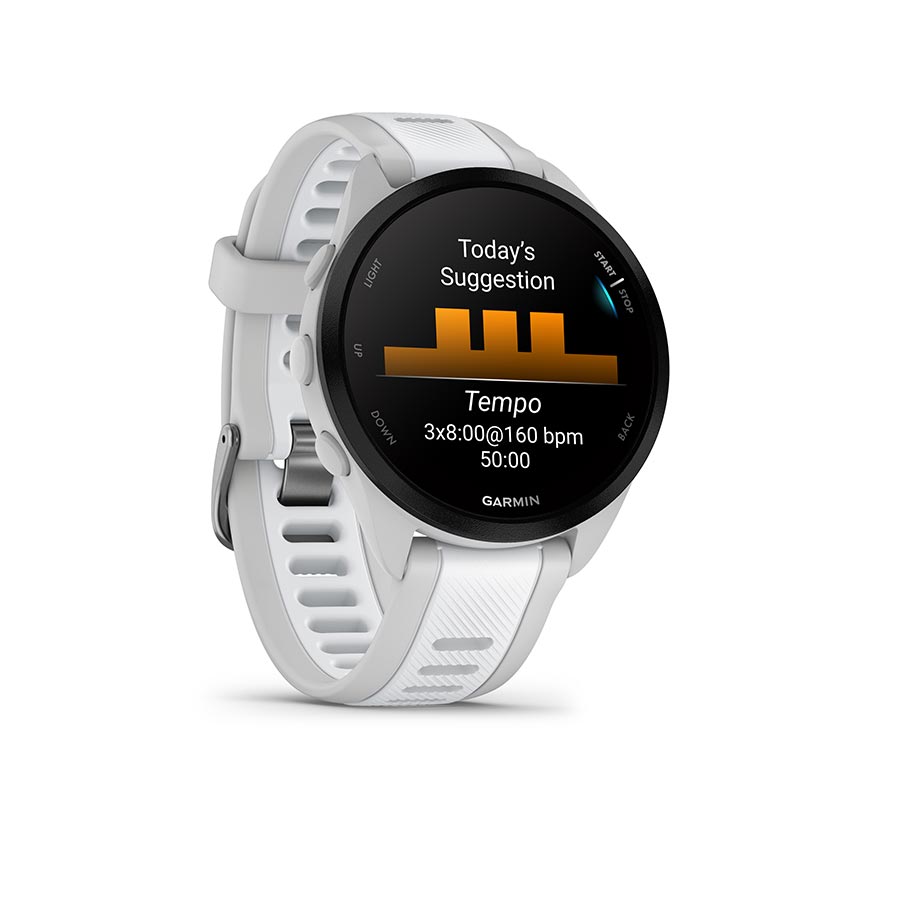 650513-03::2::650513-03::Garmin, Forerunner 165 Music, Montre, Couleur de la montre: Gris, Bracelet: Pierre Blanche - Silicone