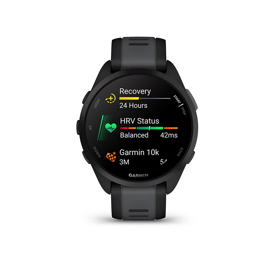 650514-02::3::650514-02::Garmin, Forerunner 165, Montre, Couleur de la montre: Noir, Bracelet: Ardoise - Silicone