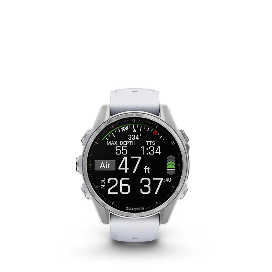 650529-01::8::650529-01::Garmin, fenix 8 AMOLED 43mm, Montre, Couleur de la montre: Argent, Bracelet: Pierre Blanche - Silicone