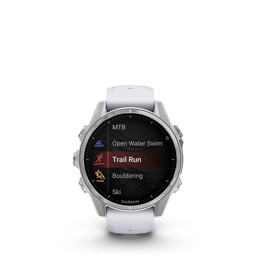 650529-01::10::650529-01::Garmin, fenix 8 AMOLED 43mm, Montre, Couleur de la montre: Argent, Bracelet: Pierre Blanche - Silicone