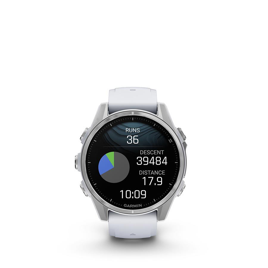 650529-01::11::650529-01::Garmin, fenix 8 AMOLED 43mm, Montre, Couleur de la montre: Argent, Bracelet: Pierre Blanche - Silicone