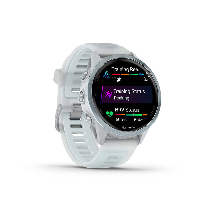 650552-02::2::650552-02::Garmin, Forerunner 570 42mm, Montre, Couleur de la montre: Bleu Nuage, Bracelet: Pierre Blanche Translucide/Bleu Nuage - Silicone