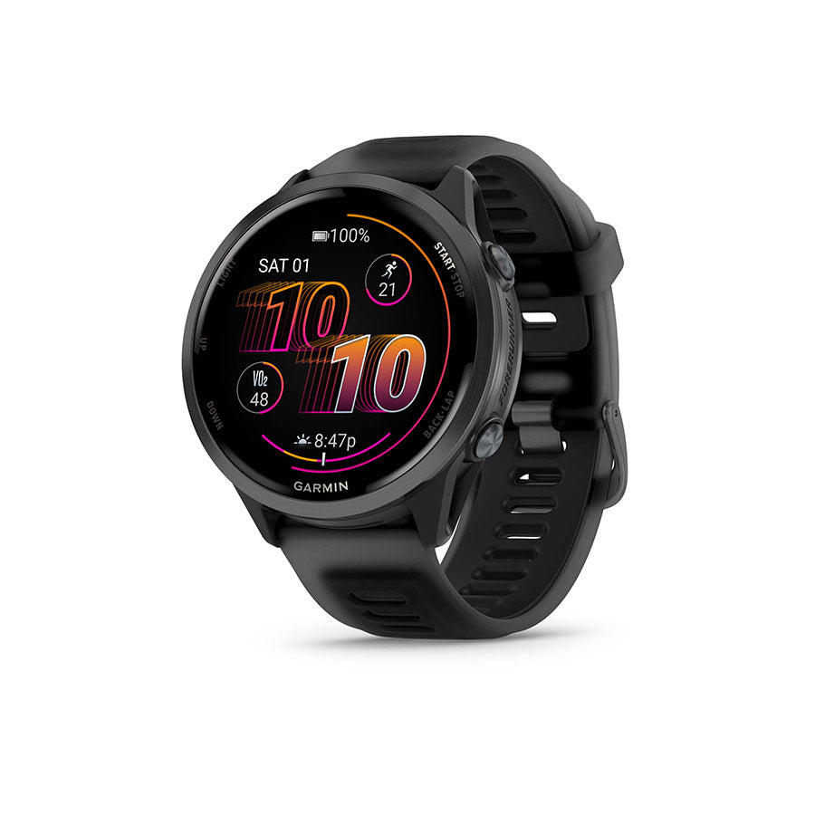 650553-01::0::650553-01::Garmin, Forerunner 570 47mm, Montre, Couleur de la montre: Gris Ardoise, Bracelet: Noir Translucide/Noir - Silicone