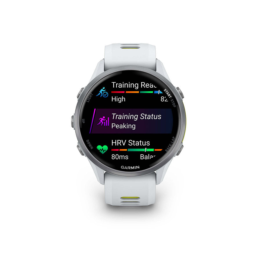 650554-02::5::650554-02::Garmin, Forerunner 970, Montre, Couleur de la montre: Pierre Blanche, Bracelet: Pierre Blanche/Jaune Amp Translucide - Silicone