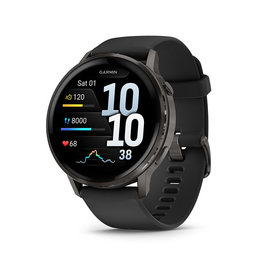 650562-01::0::650562-01::Garmin, Venu 4 45mm, Montre, Couleur de la montre: Ardoise, Bracelet: Noir - Silicone