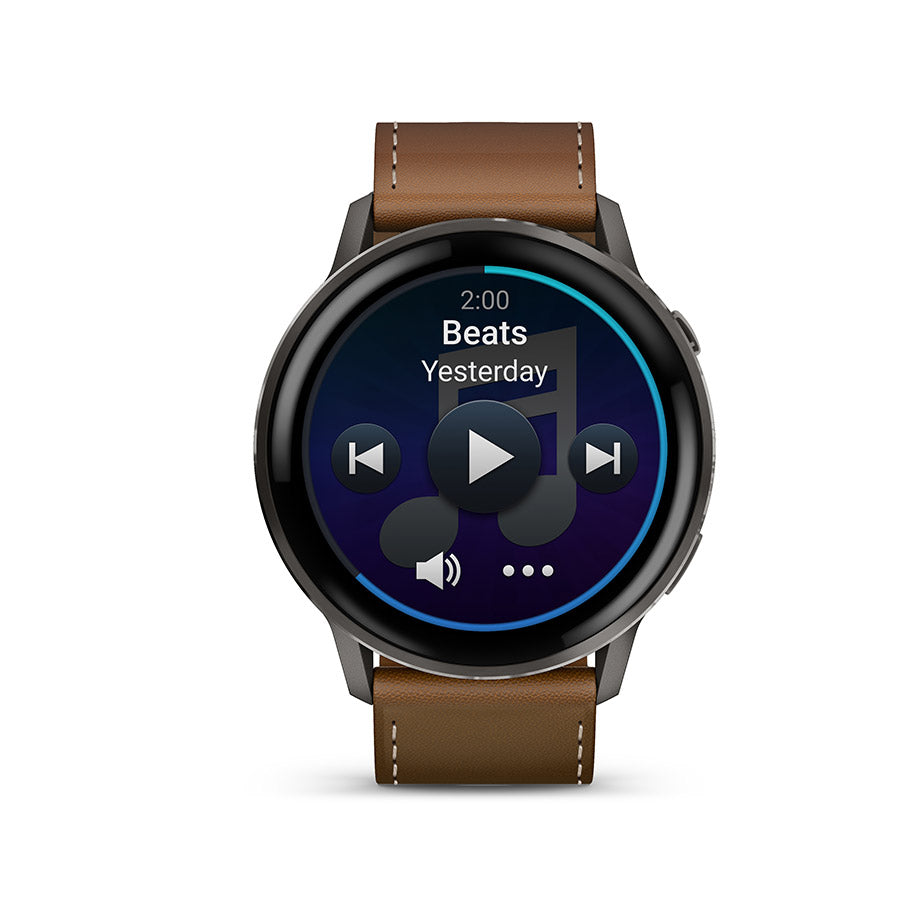 650562-04::3::650562-04::Garmin, Venu 4 45mm, Montre, Couleur de la montre: Ardoise, Bracelet: Brun - Cuir