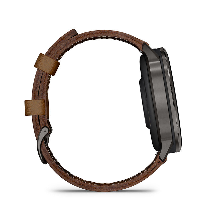650562-04::4::650562-04::Garmin, Venu 4 45mm, Montre, Couleur de la montre: Ardoise, Bracelet: Brun - Cuir