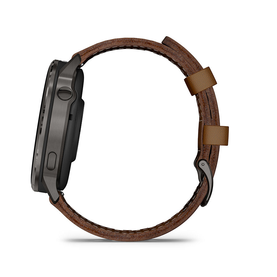 650562-04::7::650562-04::Garmin, Venu 4 45mm, Montre, Couleur de la montre: Ardoise, Bracelet: Brun - Cuir