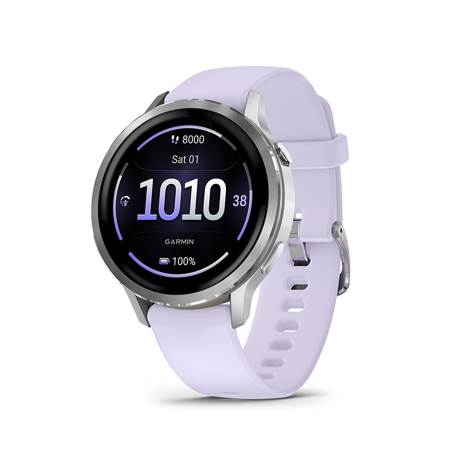 650563-02::0::650563-02::Garmin, Venu 4 41mm, Montre, Couleur de la montre: Argent, Bracelet: Pervenches - Silicone