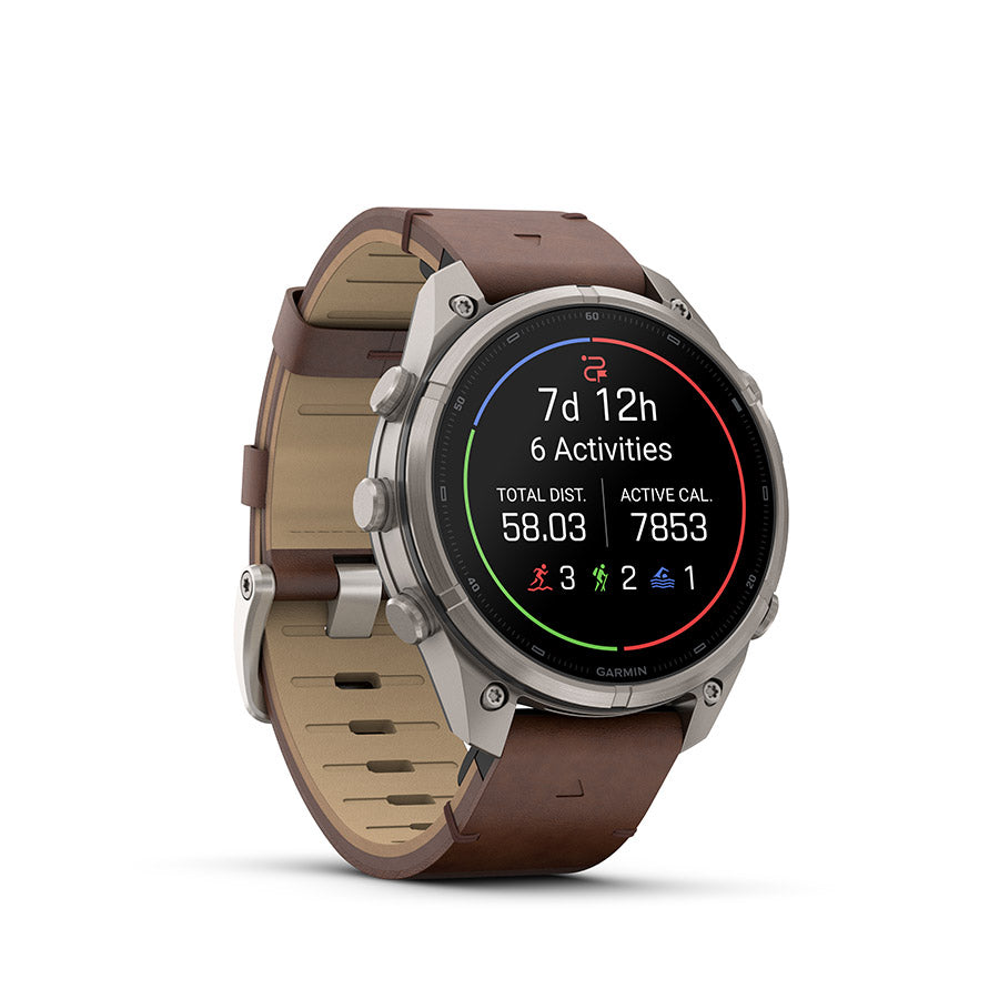 650573-04::1::650573-04::Garmin, fenix 9 Pro inReach 47mm, Montre, Couleur de la montre: Titane, Bracelet: Noyer - Cuir