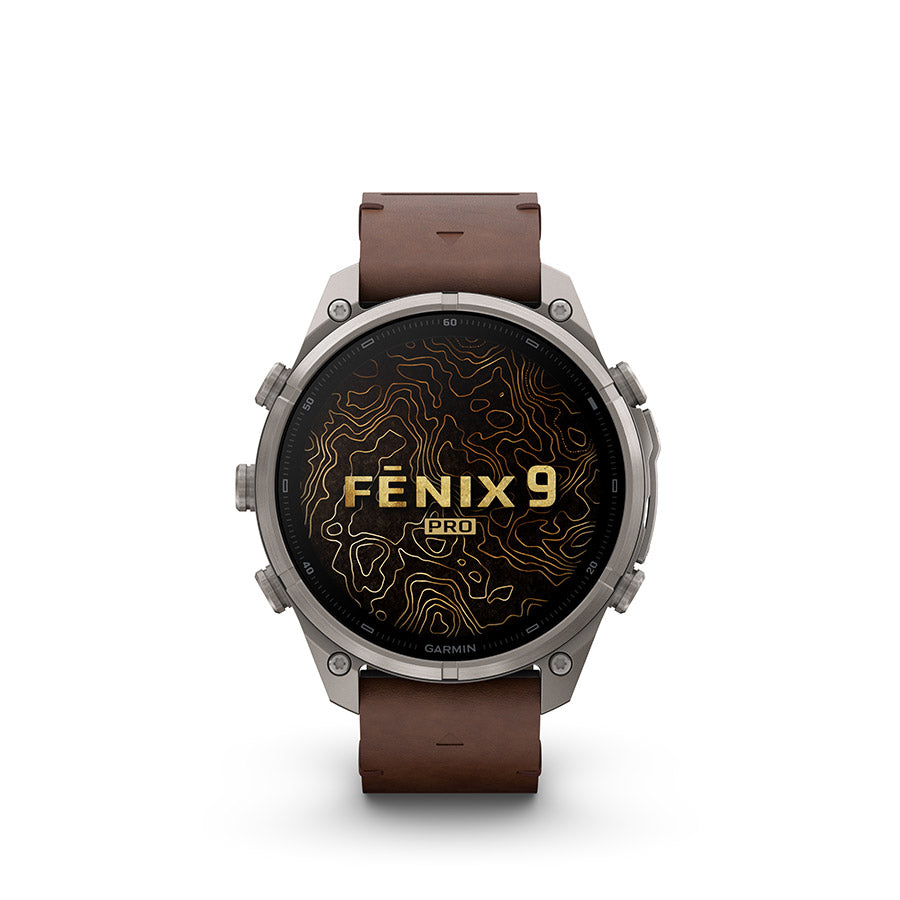 650573-04::4::650573-04::Garmin, fenix 9 Pro inReach 47mm, Montre, Couleur de la montre: Titane, Bracelet: Noyer - Cuir