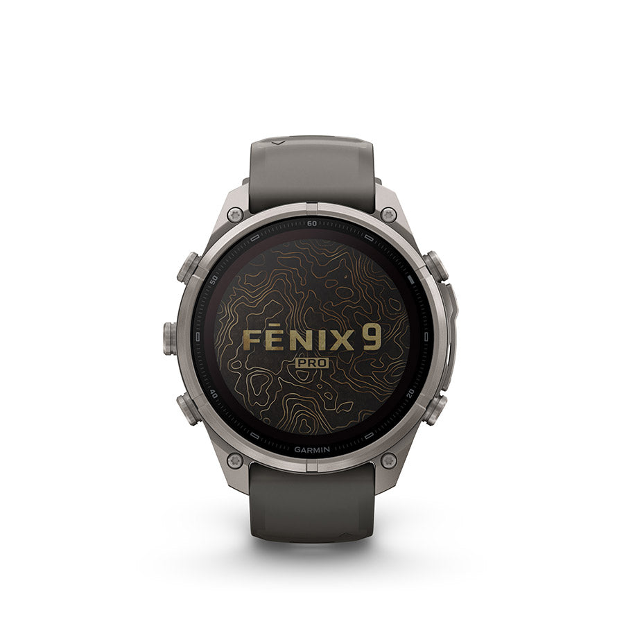650574-01::4::650574-01::Garmin, fenix 9 Pro inReach Solar 47mm, Montre, Couleur de la montre: Titane, Bracelet: Gris galet/ Gris argent - Silicone