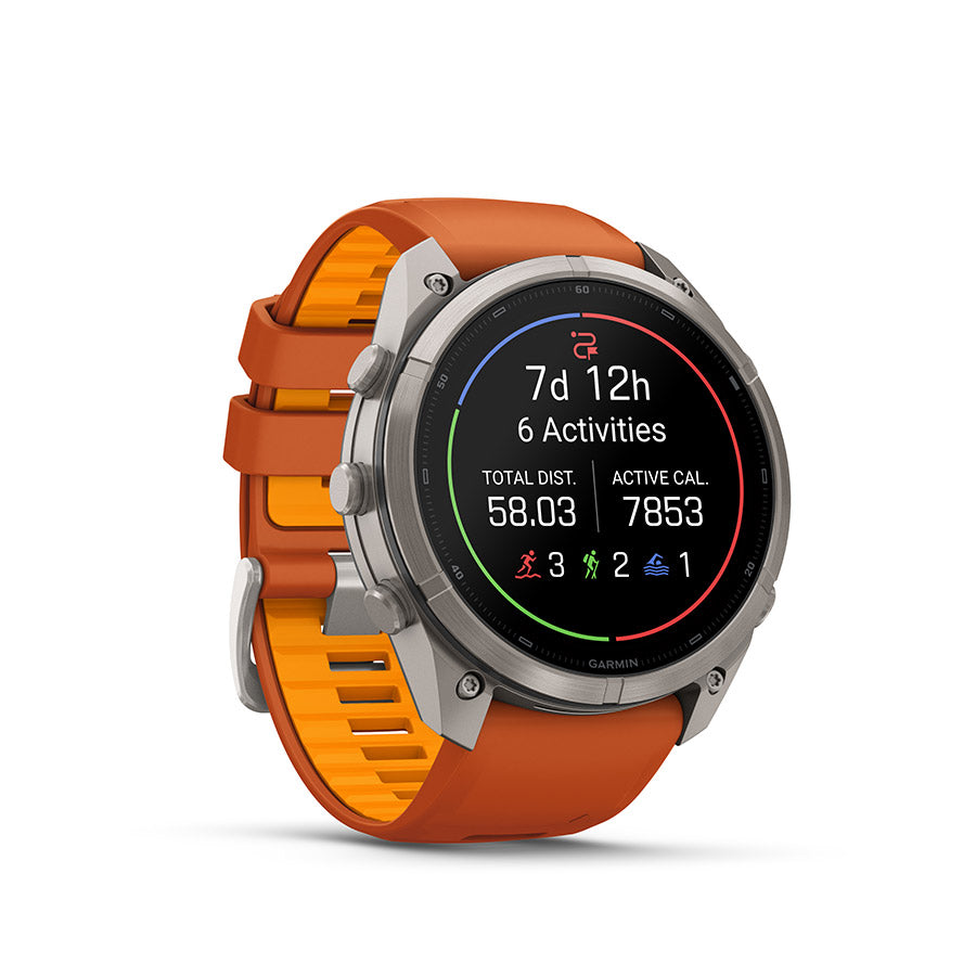 650575-01::1::650575-01::Garmin, fenix 9 Pro inReach 51mm, Montre, Couleur de la montre: Titane, Bracelet: Orange d'automne/ Orange étincelle - Silicone