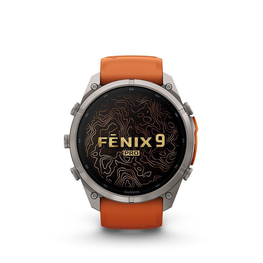 650575-01::4::650575-01::Garmin, fenix 9 Pro inReach 51mm, Montre, Couleur de la montre: Titane, Bracelet: Orange d'automne/ Orange étincelle - Silicone