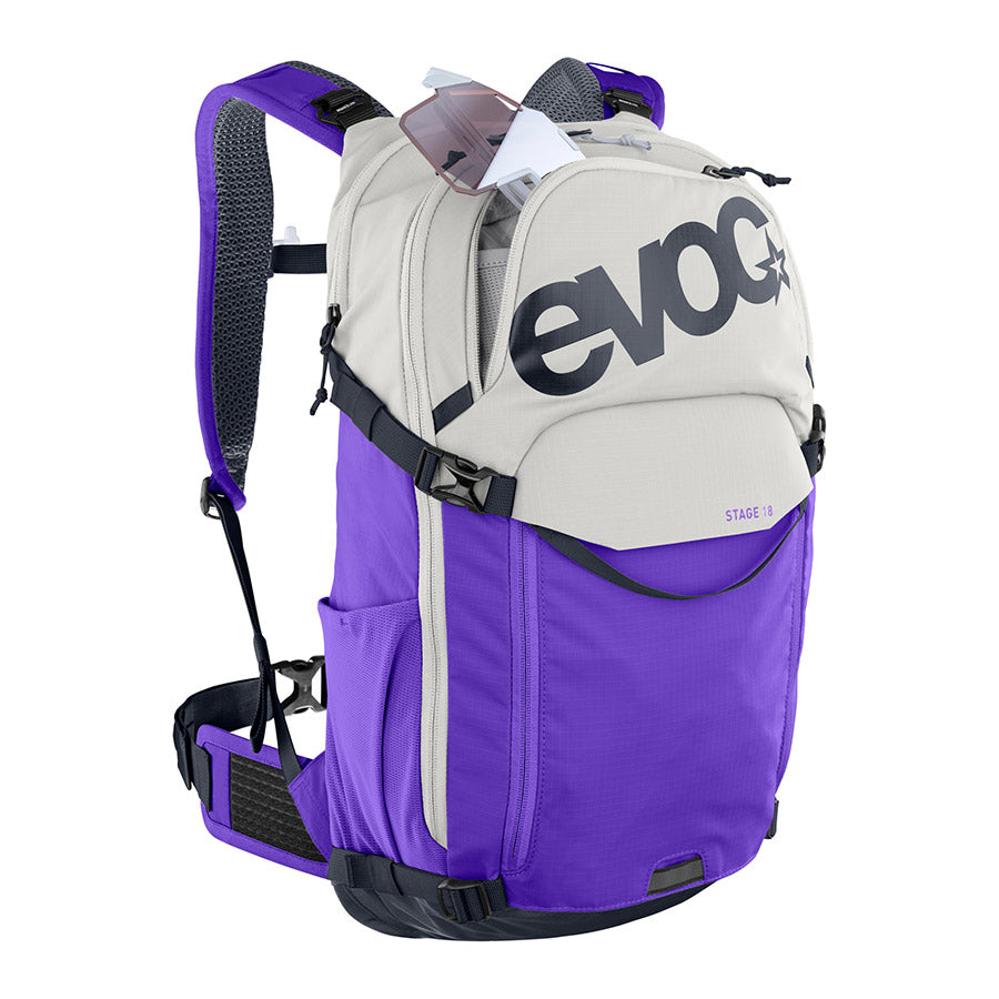 721510-04::2::721510-04::EVOC, Stage 18, Sac d'hydratation, Volume: 18L, Sable/Violet