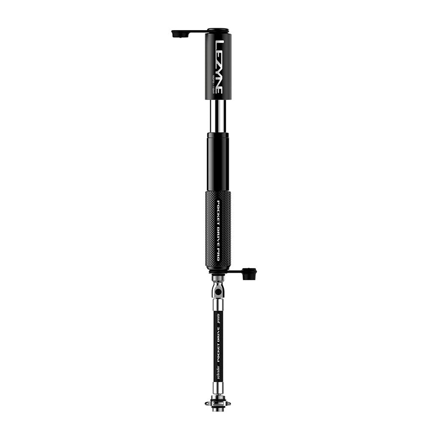760543-01::1::760543-01::Lezyne, Pocket Drive Pro, Pompe, 140mm, 160psi, ABS flip chuck, Noir