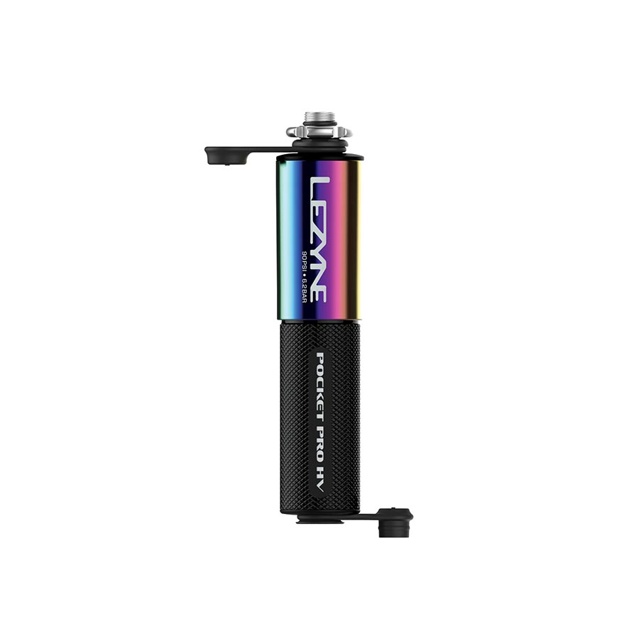 760545-01::1::760545-01::Lezyne, Pocket Drive HV, Pompe, 147mm, 90psi, ABS flip chuck, Multicolore