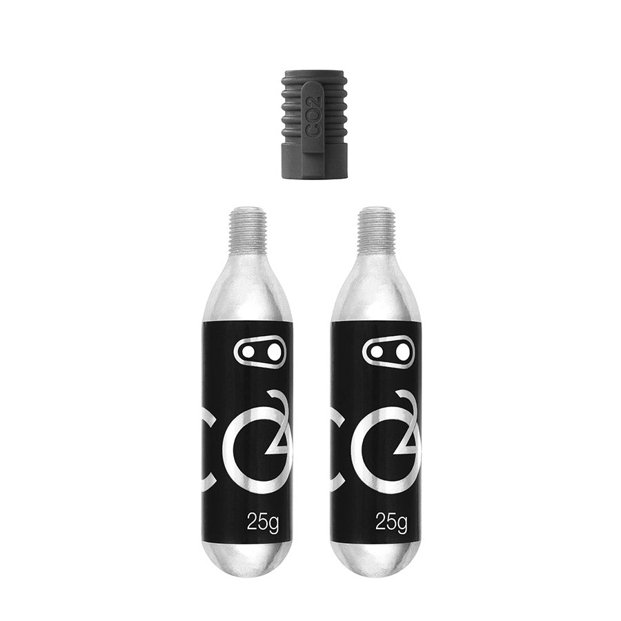 760609-01::0::760609-01::crankbrothers, 25g CO2 Cartridge w/ Inflator, 25g, Avec filets, Paire