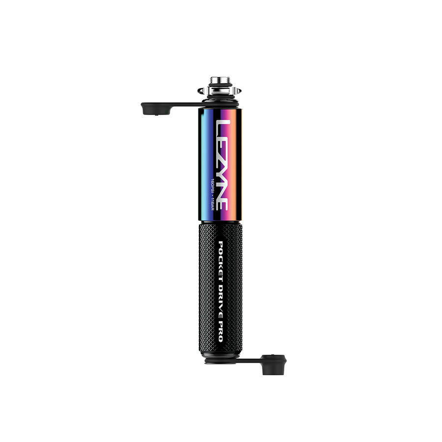 760623-01::3::760623-01::Lezyne, Pocket Drive Pro, Pompe, 141mm, 160psi, ABS flip chuck, Multicolore