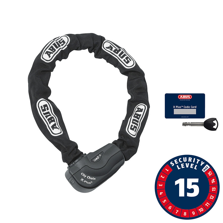 810027-02::0::810027-02::Abus, Granit CityChain XPlus 1060K, Cadenas à chaîne, Clé, 10mm, 85cm, 2.8', Noir