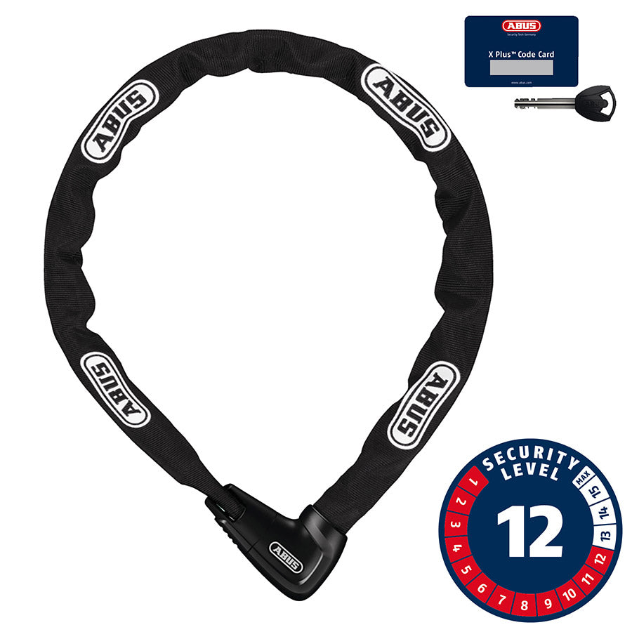 810569-02::0::810569-02::Abus, Steel-O-Chain 9809K XPlus, Cadenas à chaîne, Clé, 9mm, 110cm, 3.6', Noir