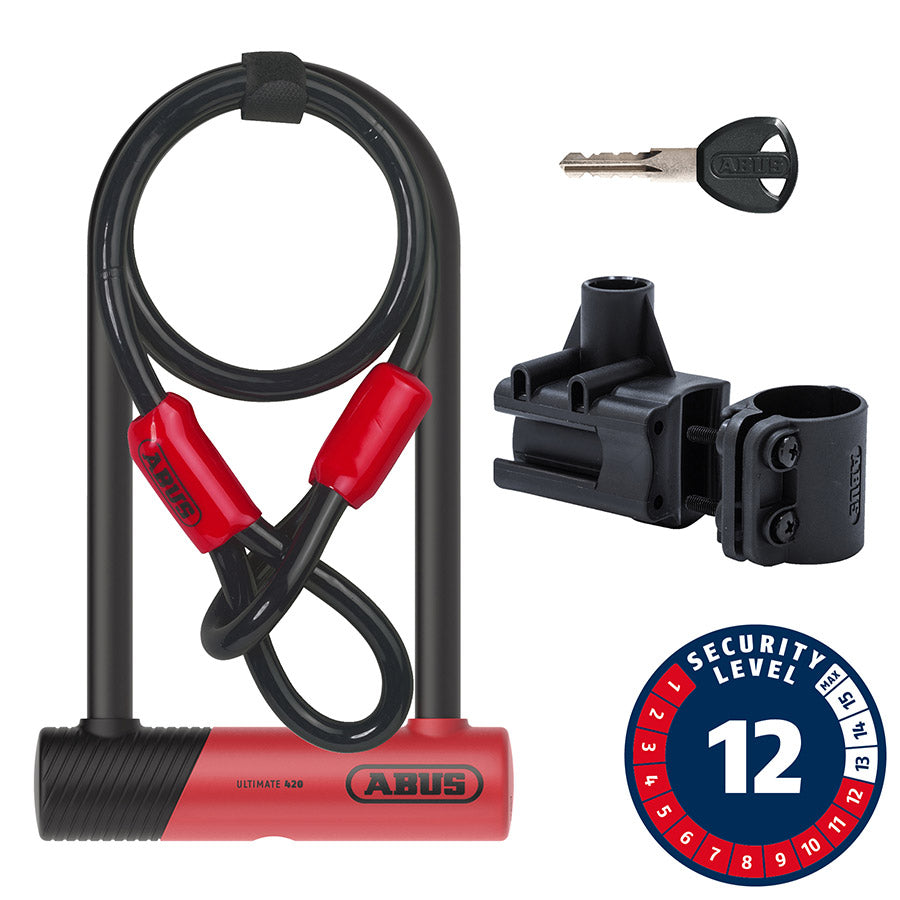 810660-01::0::810660-01::Abus, Ultimate 420K + Cobra, Cadenas en U, Clé, 150x230mm, 5.9''x9'', Épaisseur en mm: 14mm, Rouge